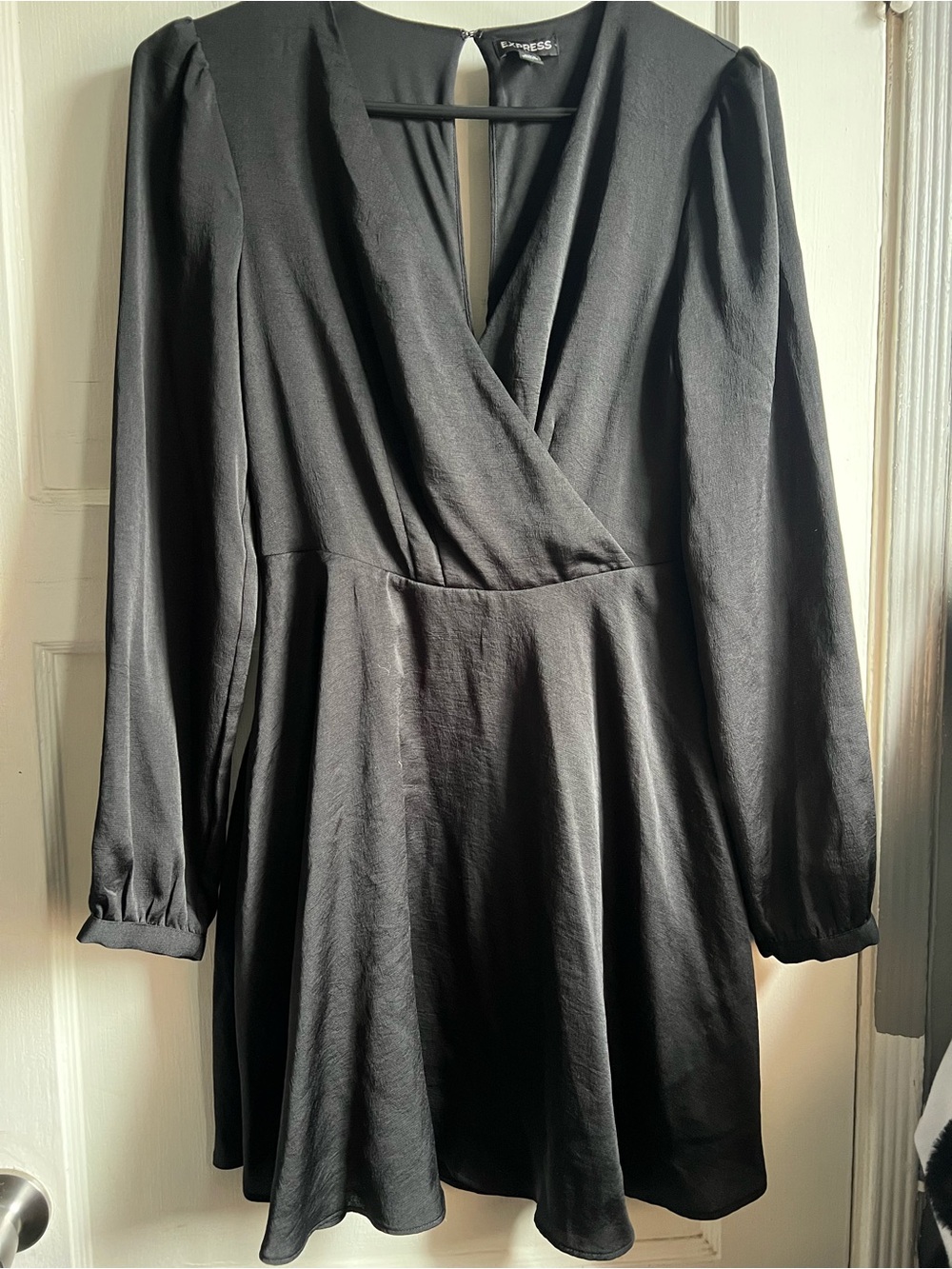 Express Black Long-Sleeve Wrap Skater Dress
